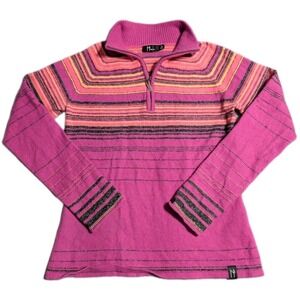 Neve Merino Wool 1/4 Zip Sweater Womens Small Pink Stripe Ski Base Layer